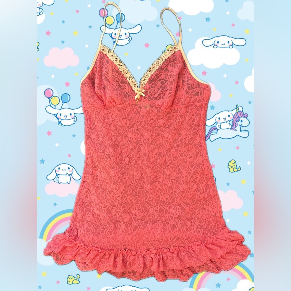 Victoria's Secret Pink Lace Slip with Ruffle Hem